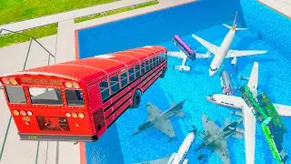School Bus Down In Swimming Pools &ndash; Insane BeamNG Drive BMG Crash You Must See
