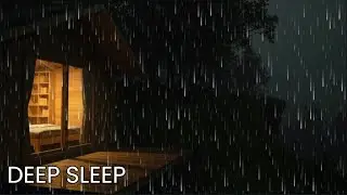 {No Ads} Pitch Black Forest Cabin 🌑 Rainy Night Ambience for Deep Sleep & Relaxation
