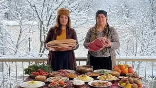 Cozy Mountain Village Cooking: Lamb Piti Stew & Hot Bread! RUSTIC Outdoor Feast in the Snow