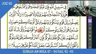 Juz-05 Halaman 92-93  Surat An-Nisa' (04) Ayat 87-94 dan Murojaah Surat Al-Baqarah (02) Ayat 49-57