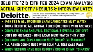 Deloitte 13th Feb Exam Actual Sectional & Overall Cutoff to Qualify All 5 Section Full Exam Analysis