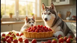 Husky puppies and Mom in the kitchen 🍓 cute dog Adventure | ai dog video #aidogvideo