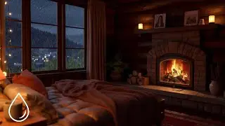 Dark Thunderstorm over Mountain Retreat | Warm Fireplace | Rain Sounds for Sleeping | 8 HOURS