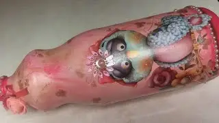 Garrafa decorada Coruja com efeito lindo de pintura com espuma