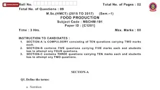 MSC HMCT 1ST SEM FOOD PRODUCTION C DEC 2018 | PTU