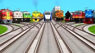 High Speed Trains Crossing Railroad Crossings | BUMPY RAILROAD | indian train simulator train 