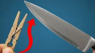 The sharpest kitchen knife in the world! With a clothespin to razor sharp in just 2 minutes