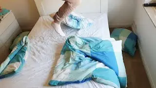 One last Jump for 2025🎉 Jumping high on white ikea bed in ankle socks 
