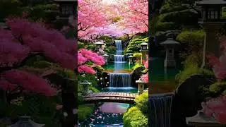 Peaceful Japanese Garden Waterfall 🌸 Sakura Blossom | Soothing Relaxation Nature