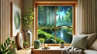 Evening forest ambience with wind sounds | River, crickets & owl in a cozy candlelit room ( asmr )