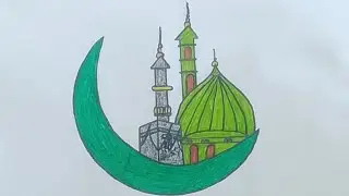 Mosque Drawing with Moon | Easy Islamic Drawing