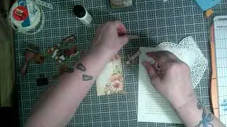 fall tag for junk journal pink monarch prints embellishments beads words