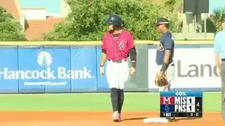 Alex Blandino doubles for the Blue Wahoos