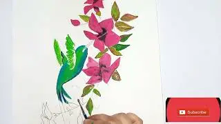 Hummingbird painting | Hummingbird with Flower painting | Acrylic color painting