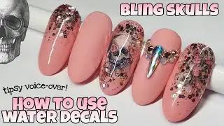 💀 Skull Nail Art | Halloween Nails | Easy Water Decals | How To Use Decals | Bling Pink Glitter