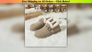 BEAUTODAY Winter Shoes Women Cow Suede Round Toe Buckle Design Warm Short Plush ladies Flat Shoes