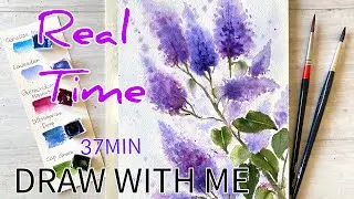 37MINUTES. DRAW WITH ME- LILAC FLOWER-WATERCOLOR PAINTING -TUTORIAL STEP BY STEP.