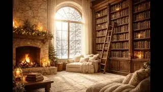 Cozy  Library Fireplace Ambience 📚🔥 Snowy Window & Warm Reading Nook