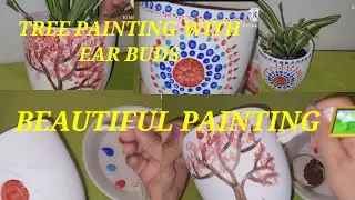 EASY TREE PAINTING WITH EAR BUD'S | EAR BUDS PAINTING | PAINTING WITH EAR BUDS #viral #youtube
