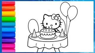 How to draw Cute Hello Kitty Birthday Drawing Colouring for kids Toddlers Easy step by step Drawing.