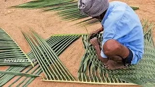 How to weave coconut mat step by step/coconut leaf backdrop/pandal/DIY coconut craft /coconut roof