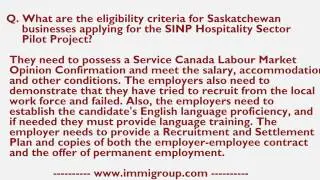 What are eligibility criteria for Saskatchewan businesses for SINP Hospitality Sector Pilot Project?