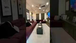 Home Theater Media Room Design with Gray and White Striped Walls and Purple Decor - Model Home Tour