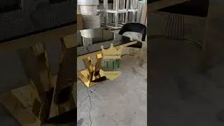 Luxury Gold Big Dining Table Glass Eating Table Stainless Steel 2 Legs Dinner Table