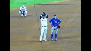 Javier Baez reacts to young girl hit by foul ball from Albert Almora...Cubs vs. Astros...5/29/19