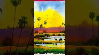 Early Morning Scenery on Canvas Paper🎨🖌️ #canvaspainting #svf #rajshri #svfmusic #art #village #2k26