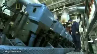 Large MTU V12 diesel engines in marine vessel