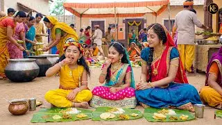 भंडारे में बैठकर प्रसाद खाते बाल कान्हा, राधा और यशोदा मैया || YKMN || Shre Krishan leela ||
