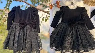Velvet Baby Frock with Puff Sleeves Cutting & Stitching | Stylish Frock Design for 6-7 Year Girl | 
