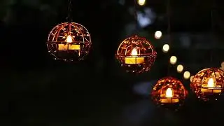 Copper Ball Hanging Solar Tea Light Holders With LED Tea Lights