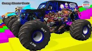 Monster Truck Transport on Triple Flatbed Trailer &ndash; BeamNG Monster Beasts #225