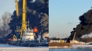 В заводи под Нижним Новгородом загорелся плавучий кран.