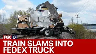 Train collides with FedEx truck in Wauwatosa; truck driver hurt | FOX6 News Milwaukee