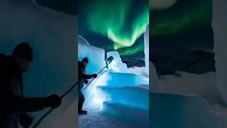 An ice sculptor in the Arctic, creating a palace from the northern lights.