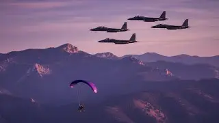 Four F15's flew over during my evening paramotor flight