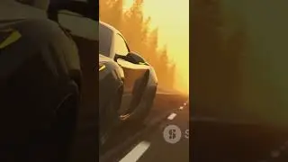 Supercar Driving on Golden Road in Dubai at Sunset with Flying Cash