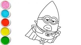 Rocket minion drawing for kids, let's draw, painting and colouring drawing for kids and toddlers 🎨🚸