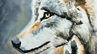Easy Oil Pastel Painting of A Wolf and Pup