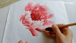 Chinese watercolor painting of simple peony