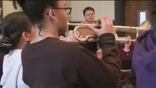 High school band prepares for a showcase on the Lincoln Center stage