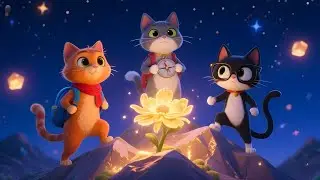 Three Cats, One Magical Flower: A Nighttime Adventure!🌌🐱