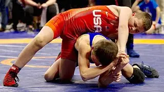 U13 Jon Luke Austin (USA) vs Rostislav Lyahov (UKR) 42kg. Freestyle boys youth wrestling. B-cam-man