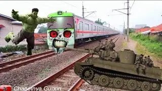 Kereta Api Monster Tititpo Exe Hijau Vs Hulk & Tank Baja🤪