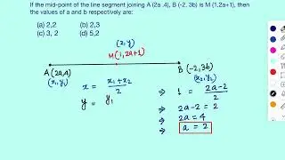If the mid-point of the line segment joining A (2a ,4), B (-2, 3b) is M (1,2a+1), then the values of