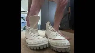 trying on new shoes - converse all star trek chuck 70s hi top vintage parchment