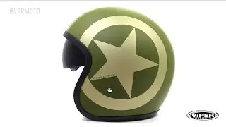VIPER HELMETS RSV06 MATT GREEN STAR OPEN FACE HELMET
